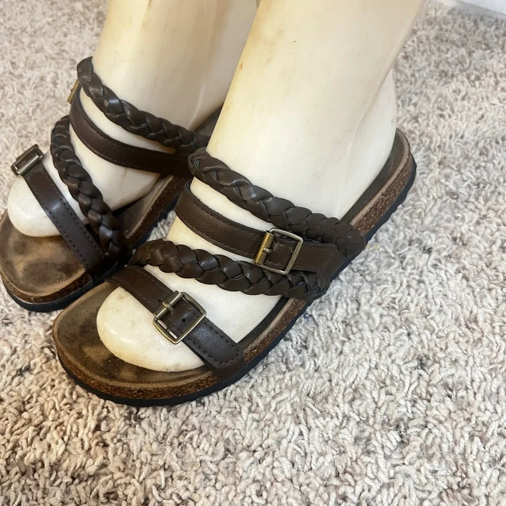 Braided Strap‎ Brown Sandals Buckle Accents Comfortable Slides Casual Shoes